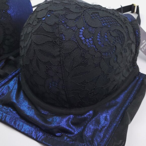 Cacique 46DD Bra Seriously Sexy Lightly Lined Balconette Shimmer Lace Bows NWT - Picture 6 of 13